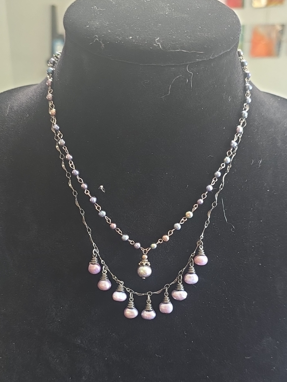 Lot Of 2 Elegant Lavender Pearl Drop  Necklaces - Women Jewelry 1928 & H&H 925